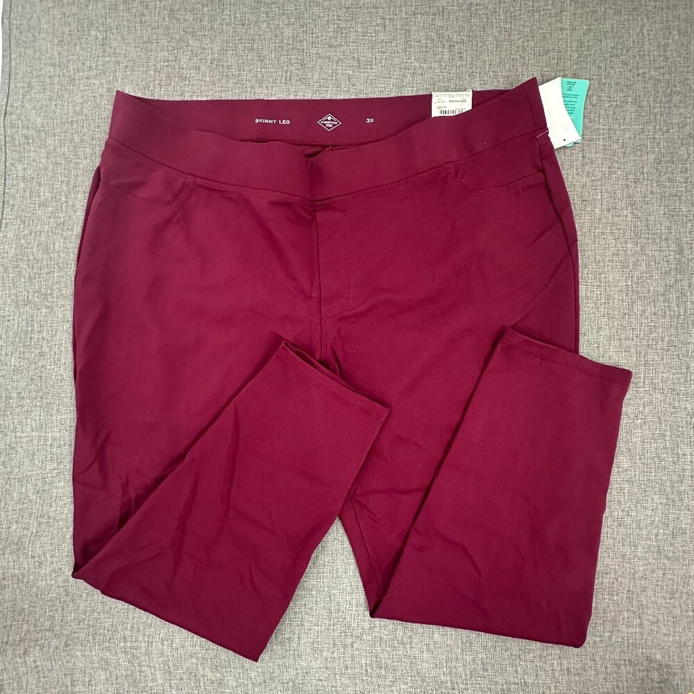 New St Johns Bay Secretly Slender Pull Over Pants 3X Deep Ruby Mid Rise MSRP $50